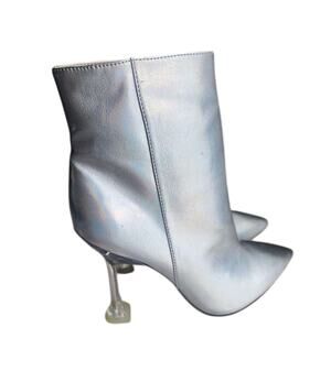 Nine West Tonight Iridescent Silver Leather Ankle Boots Size 7